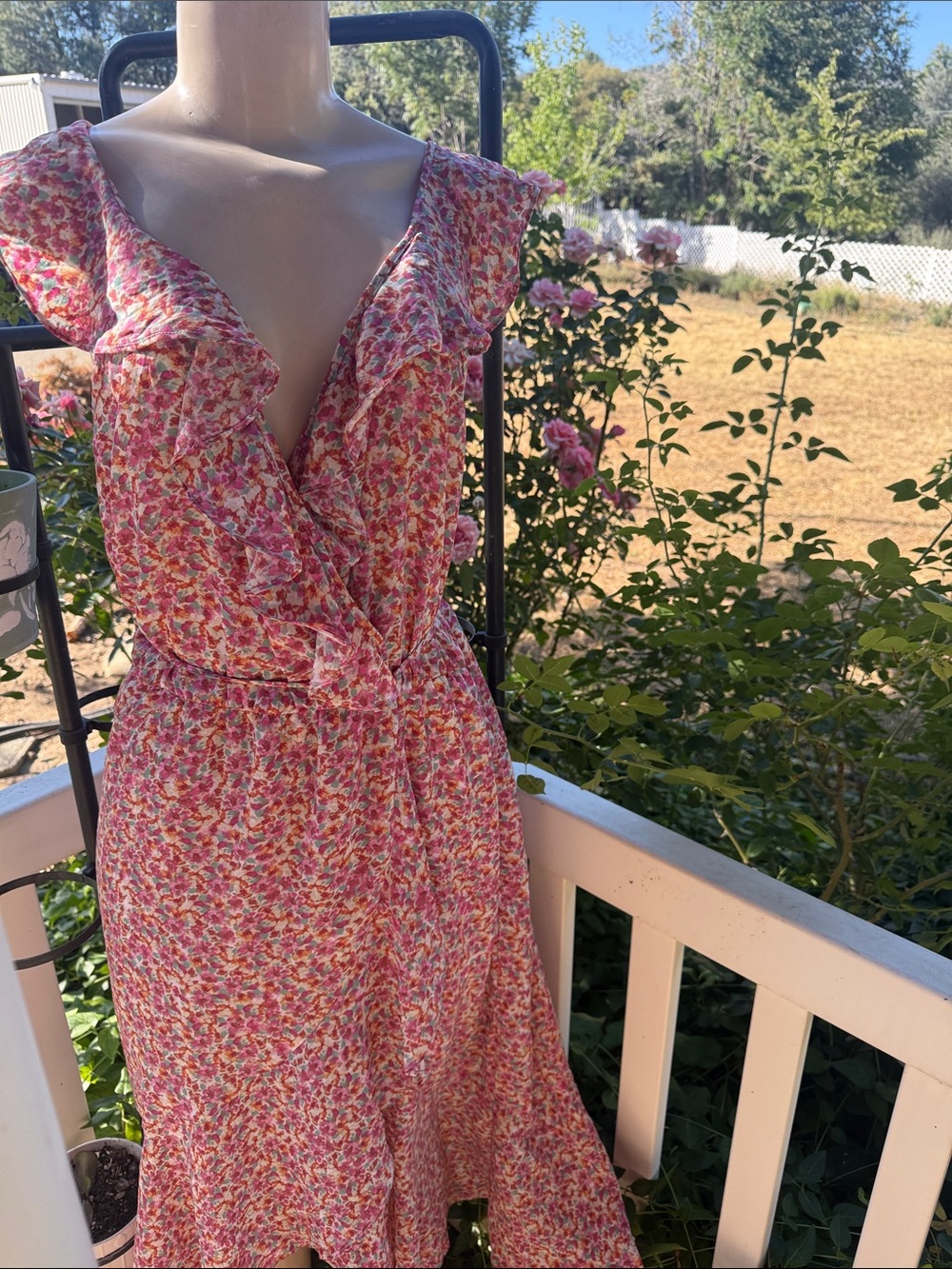 Socialite Pink Floral Ruffle Wrap Midi Dress NWT